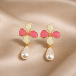 Mangamta Pink & White Floral Pearl Drop Earrings for Women – Designer Fashion Earrings