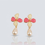 Mangamta Pink & White Floral Pearl Drop Earrings for Women – Designer Fashion Earrings