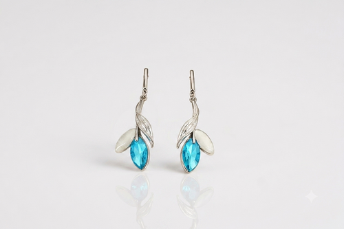 Mangamta Blue Crystal Leaf Drop Earrings for Women – Designer Fashion Earrings