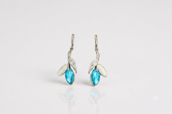 Mangamta Blue Crystal Leaf Drop Earrings for Women – Designer Fashion Earrings