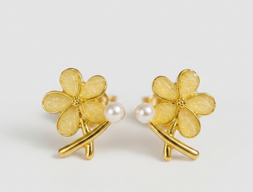 Mangamta Floral Pearl Accent Stud Earrings for Women – Designer Fashion Earrings.