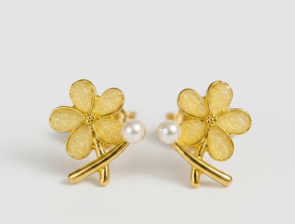 Mangamta Floral Pearl Accent Stud Earrings for Women – Designer Fashion Earrings.