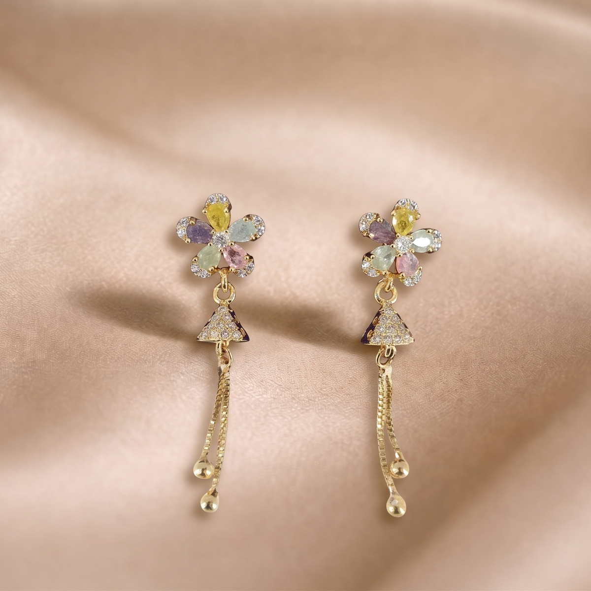 Mangamta Multicolor Blossom Bell Tassel Dangle Earrings