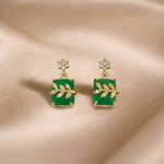 Mangamta Emerald Green Square Stone Branch Stud Earrings