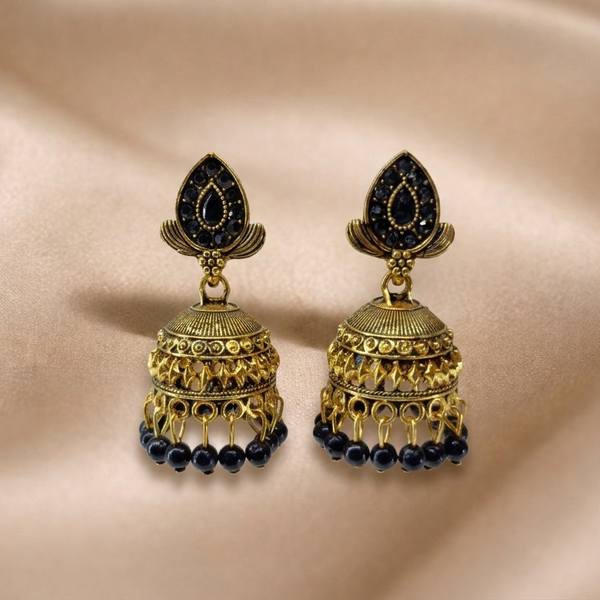 Mangamta Traditional Antique Black Stone Bell Jhumka Earrings