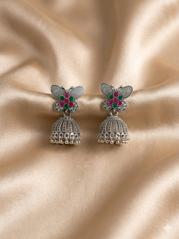 Mangamta Oxidised Butterfly Multicolor Stone Jhumki Earrings
