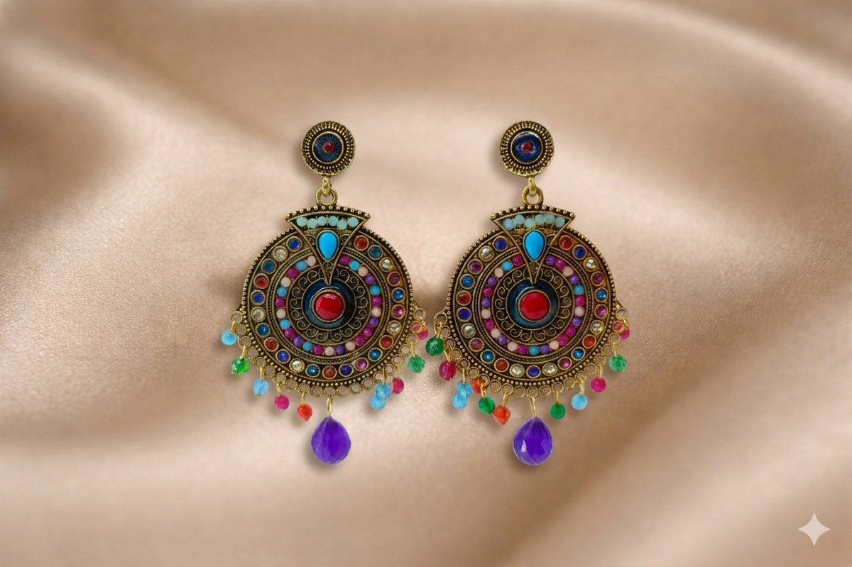 Mangamta Bohemian Mandala Multicolor Bead Dangle Earrings