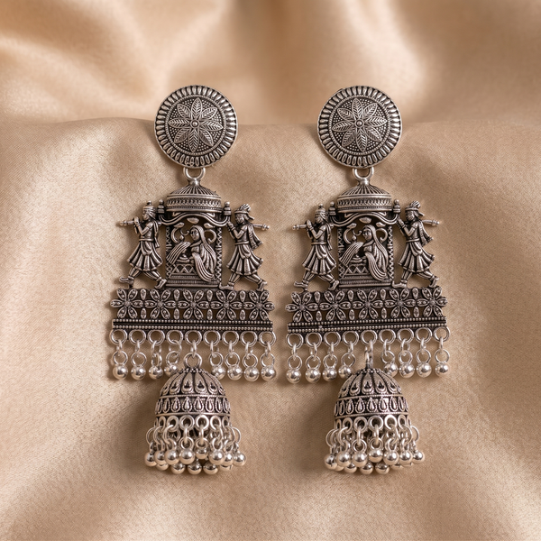 Mangamta Traditional Doli Baraat Tribal Silver Long Jhumka Earrings