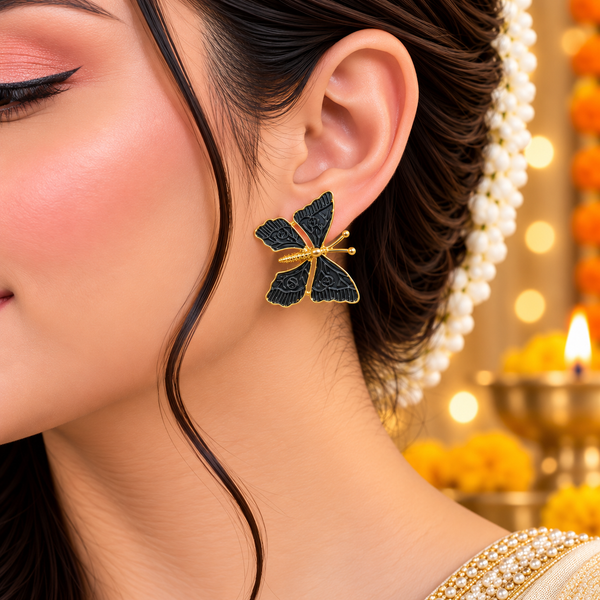 Mangamta Black Butterfly Stud Earrings for Women – Designer Fashion Earrings.