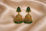 Mangamta Ethnic Temple Style Green Stone Dome Jhumka Earrings