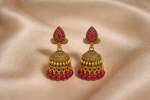 Mangamta Radiant Ruby Pink Stone Antique Dome Jhumka Earrings