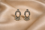 Mangamta Tribal Peacock Motif Peach Cabochon Ghungroo Stud Earrings