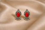 Mangamta Ethnic Carved Peacock Red Cabochon Drop Stud Earrings
