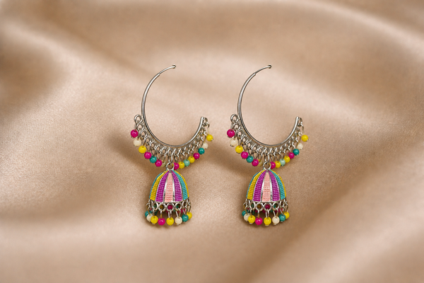 Mangamta Multicolor Enamel Crescent Jhumka Hoop Earrings