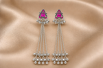 Mangamta Temple Style Magenta Stone Long Multi-Chain Dangle Earrings