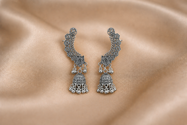 Mangamta Floral Filigree Ear Climber Jhumka Dangle Earrings