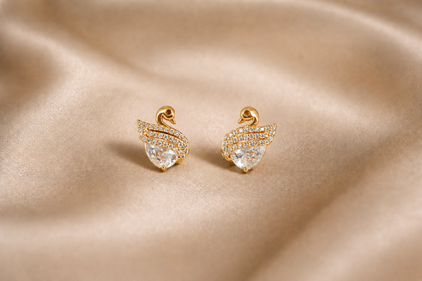 Mangamta Elegant Paved Wing Swan Motif Stud Earrings