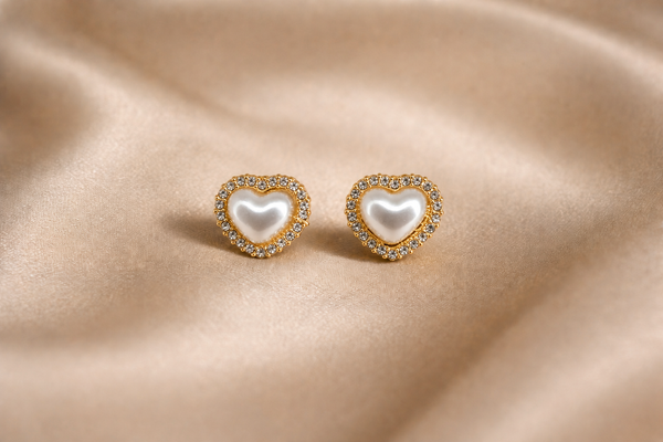 Mangamta Classic Bejeweled Heart Pearl Stud Earrings
