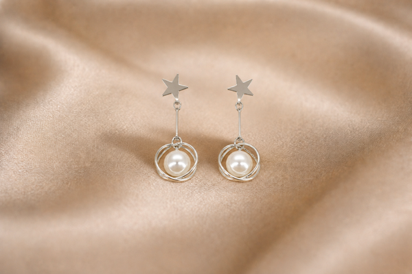 Mangamta Celestial Star Floating Orbit Pearl Drop Earrings