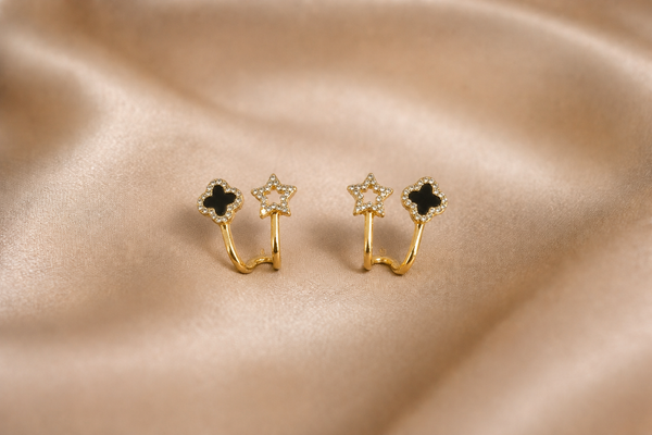 Mangamta Enamel Clover & Shimmering Star Open Cuff Studs