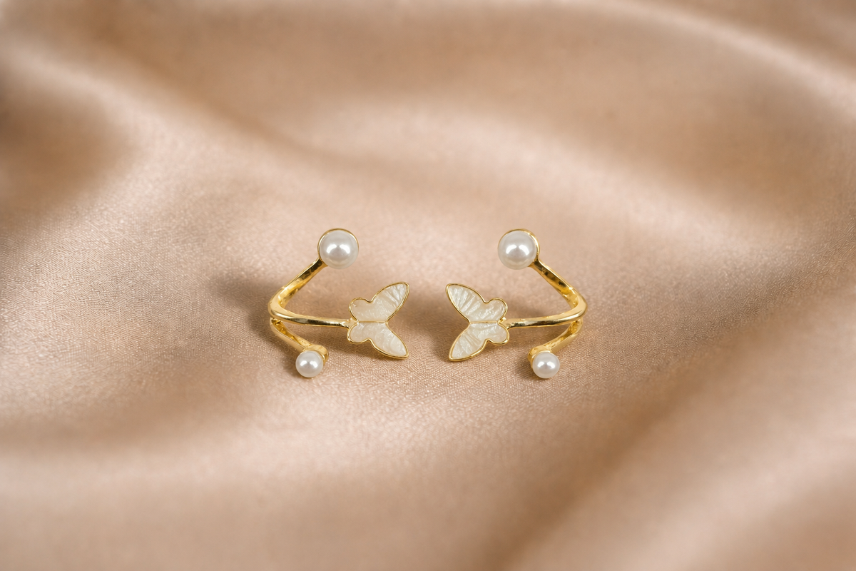 Mangamta Lustrous Butterfly & Pearl Open Loop Stud Earrings