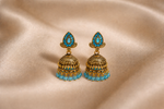 Mangamta Traditional Turquoise Blue Stone Dome Jhumki Earrings