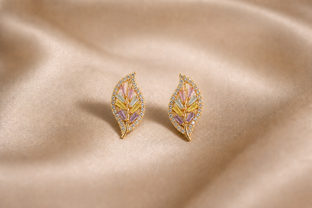 Mangamta Multicolor Crystal Leaf Vine Stud Earrings