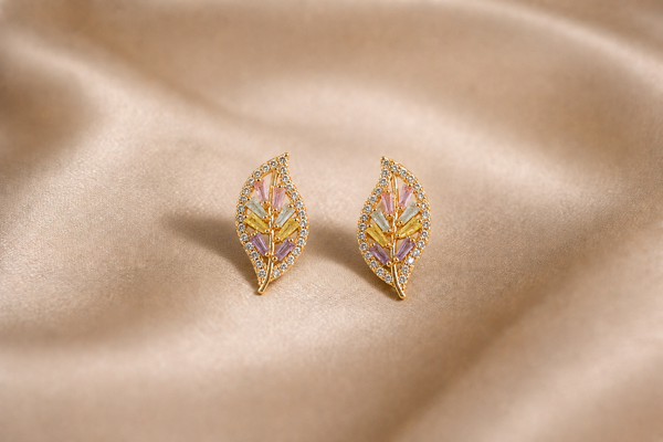 Mangamta Multicolor Crystal Leaf Vine Stud Earrings