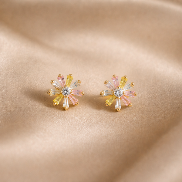 Mangamta Multicolor Baguette Sunburst Floral Stud Earrings