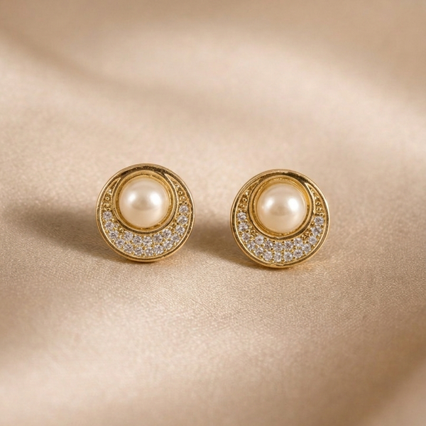 Mangamta Crescent Stone Halo Faux Pearl Stud Earrings