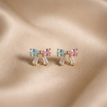 Mangamta Dainty Ribbon Bow Pastel Crystal Stud Earrings