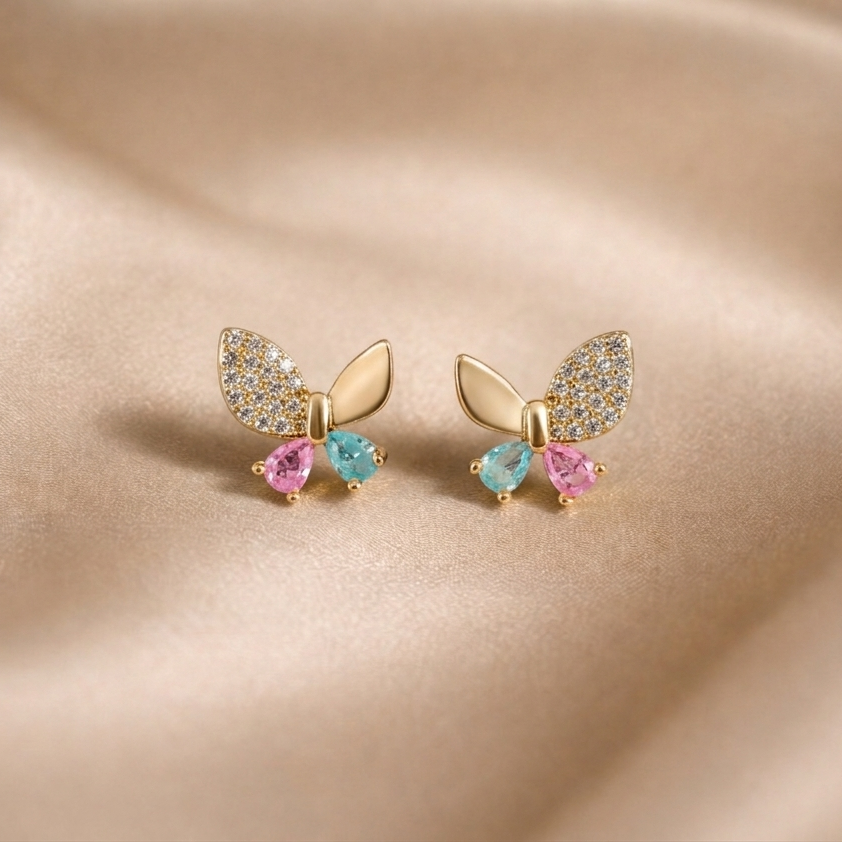 Mangamta Dual-Finish Butterfly Wing Pastel Stud Earrings