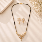 Mangamta Graceful Curved Floral Stone Mangalsutra Set with Drop Earrings