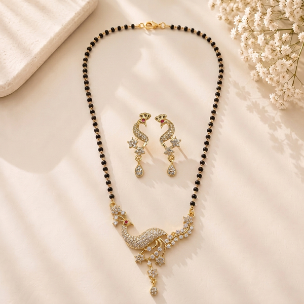 Mangamta Majestic Peacock Motif Stone Mangalsutra Set with Matching Earrings