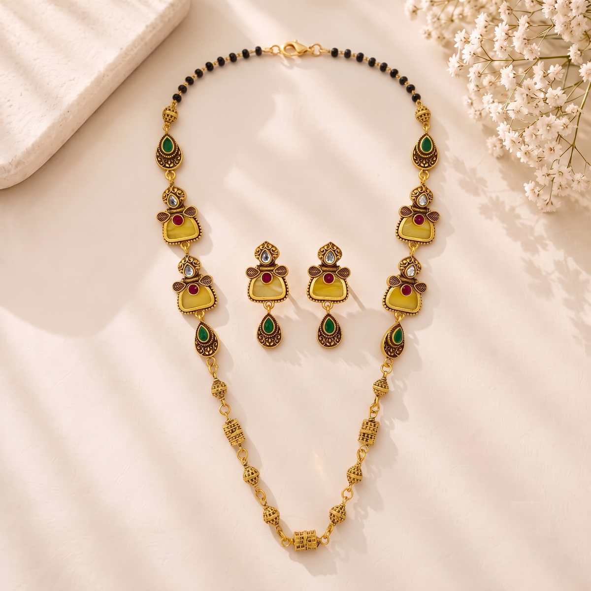 Mangamta Long Haar Style Multi-Element Antique Beaded Mangalsutra Set