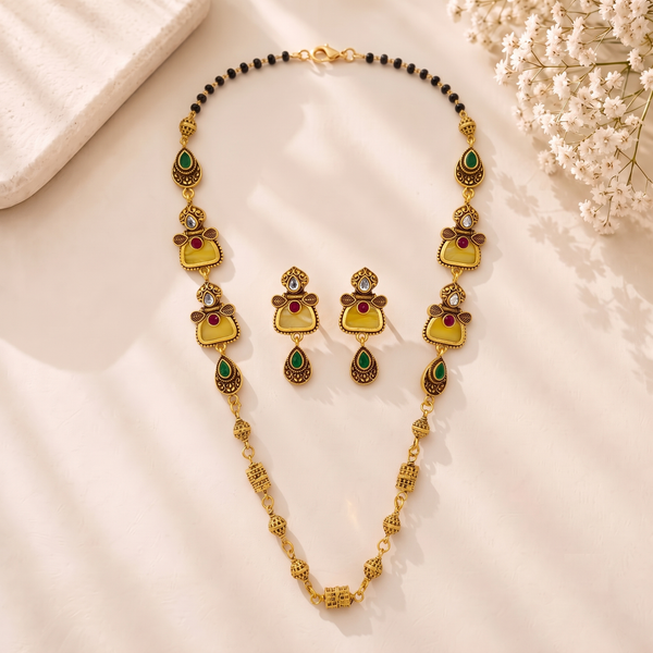 Mangamta Long Haar Style Multi-Element Antique Beaded Mangalsutra Set