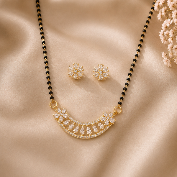 Mangamta Floral Mangal Sutra Set with Half-Moon Pendant