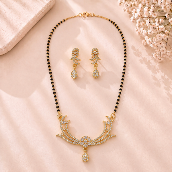Mangamta Elegant Curved Mangal Sutra Set with Floral Drop Pendant