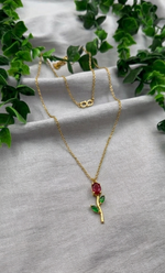 Mangamta Charming Red Rose Bud Floral Motif Imitation Pendant Necklace