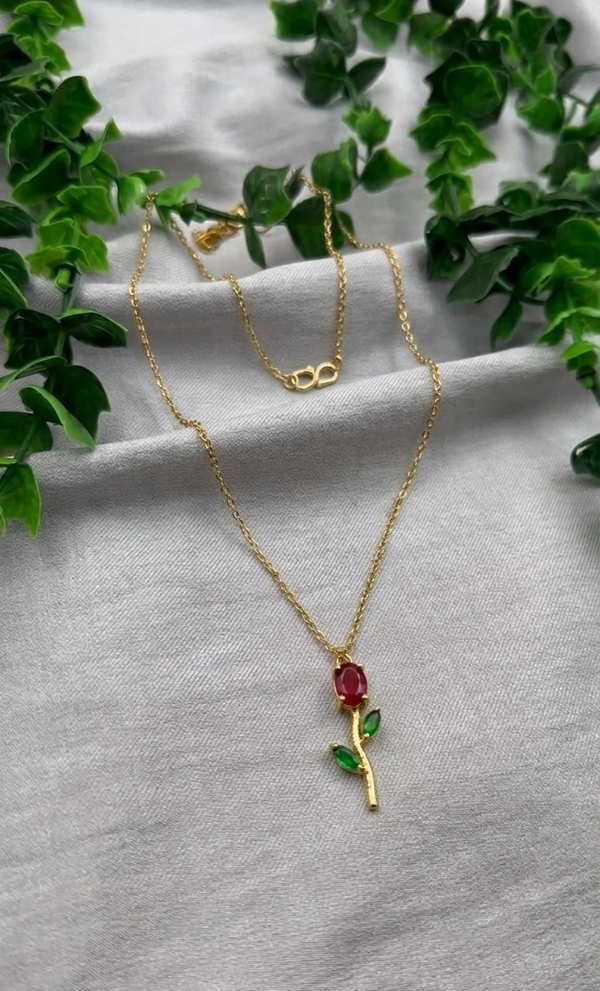 Mangamta Charming Red Rose Bud Floral Motif Imitation Pendant Necklace