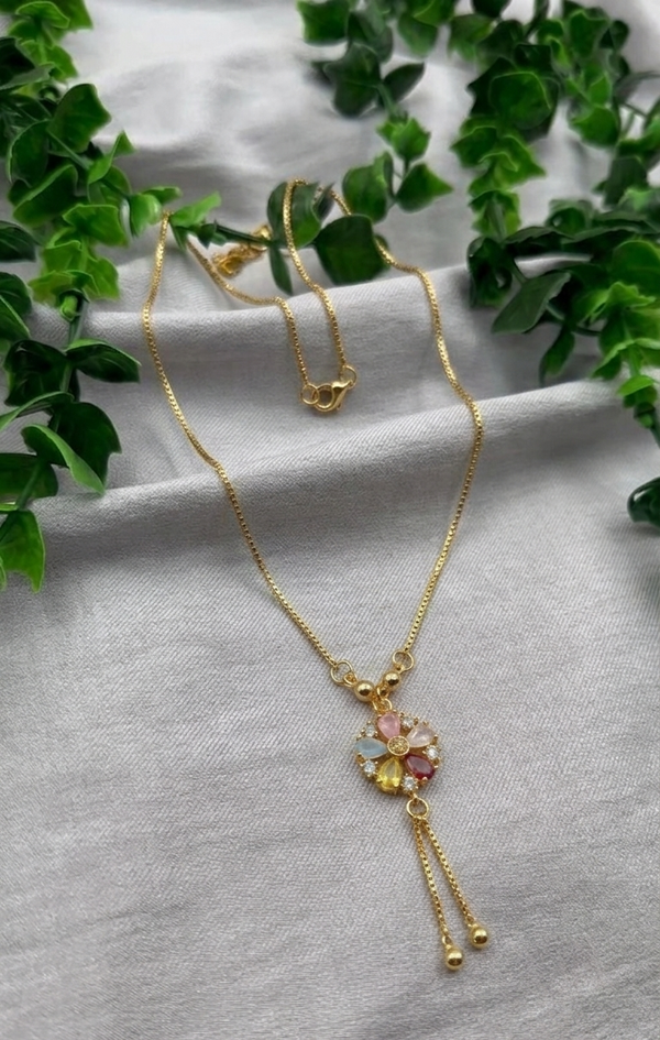 Mangamta Multicolor Teardrop Stone Floral Tassel Imitation Necklace