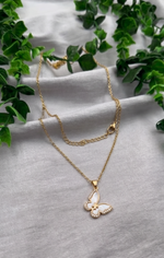 Mangamta White Inlay Stone Border Butterfly Imitation Pendant Necklace