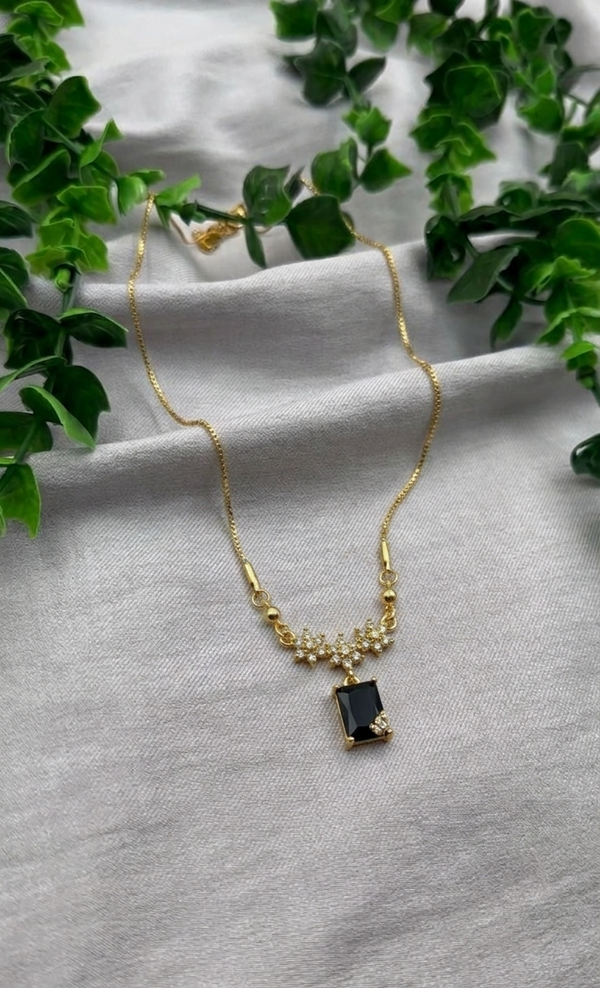 Mangamta Elegant Emerald-Cut Black Stone Imitation Pendant Necklace