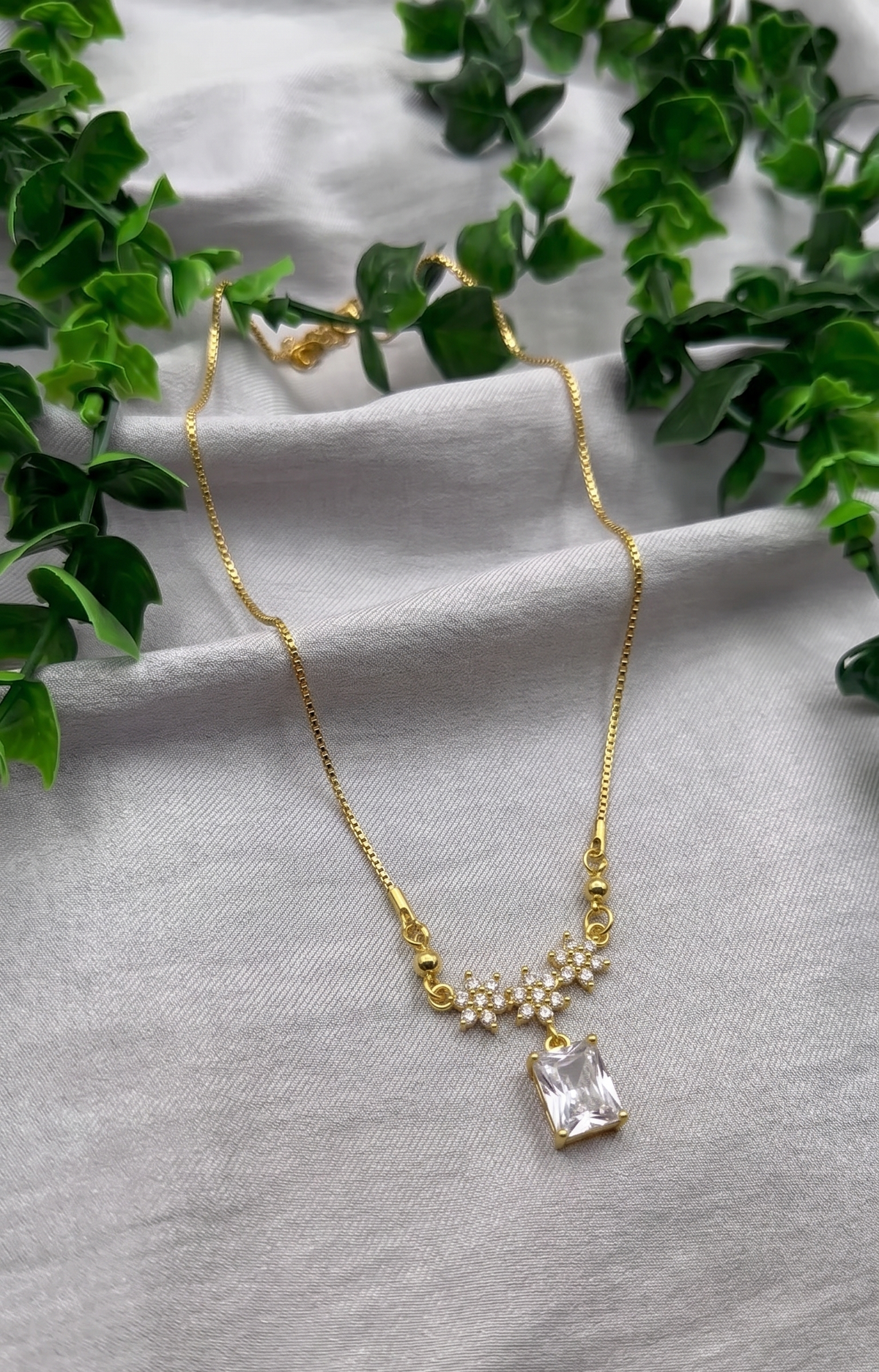 Mangamta Dainty Solitaire Crystal Emerald-Cut Imitation Pendant Necklace