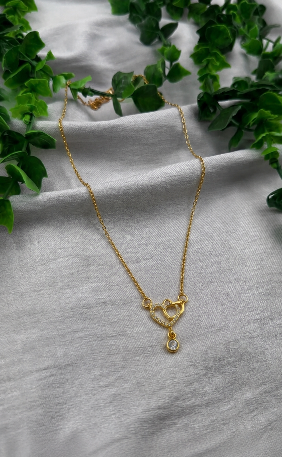 Mangamta Entwined Dual Hearts Drop Imitation Pendant Necklace