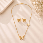 Mangamta Minimalist Twin Butterfly Pendant Necklace Set with Stud Earrings