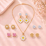 Mangamta Cheerful Daisy Flower Necklace Set with 5 Pairs of Fashion Earrings Combo