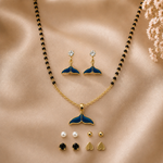 Mangamta Deep Blue Mermaid Tail Mangalsutra Set with 5 Pairs of Daily Stud Earrings
