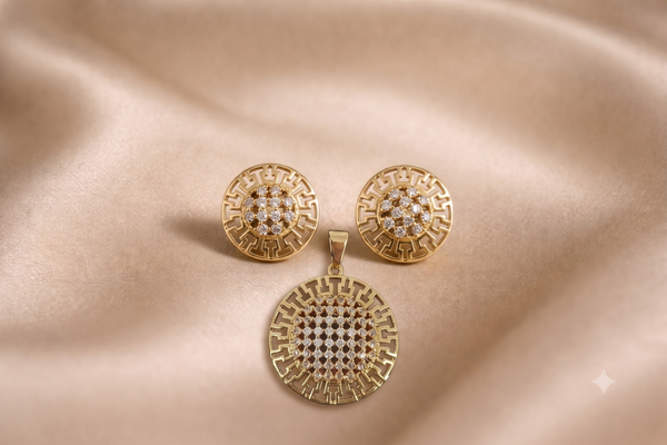 Round Geometric Design Pendant Set
